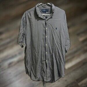 Ralph Lauren Men's Short Sleeve Button Up Polo Stripe Plaid XL Shirt - Cotton